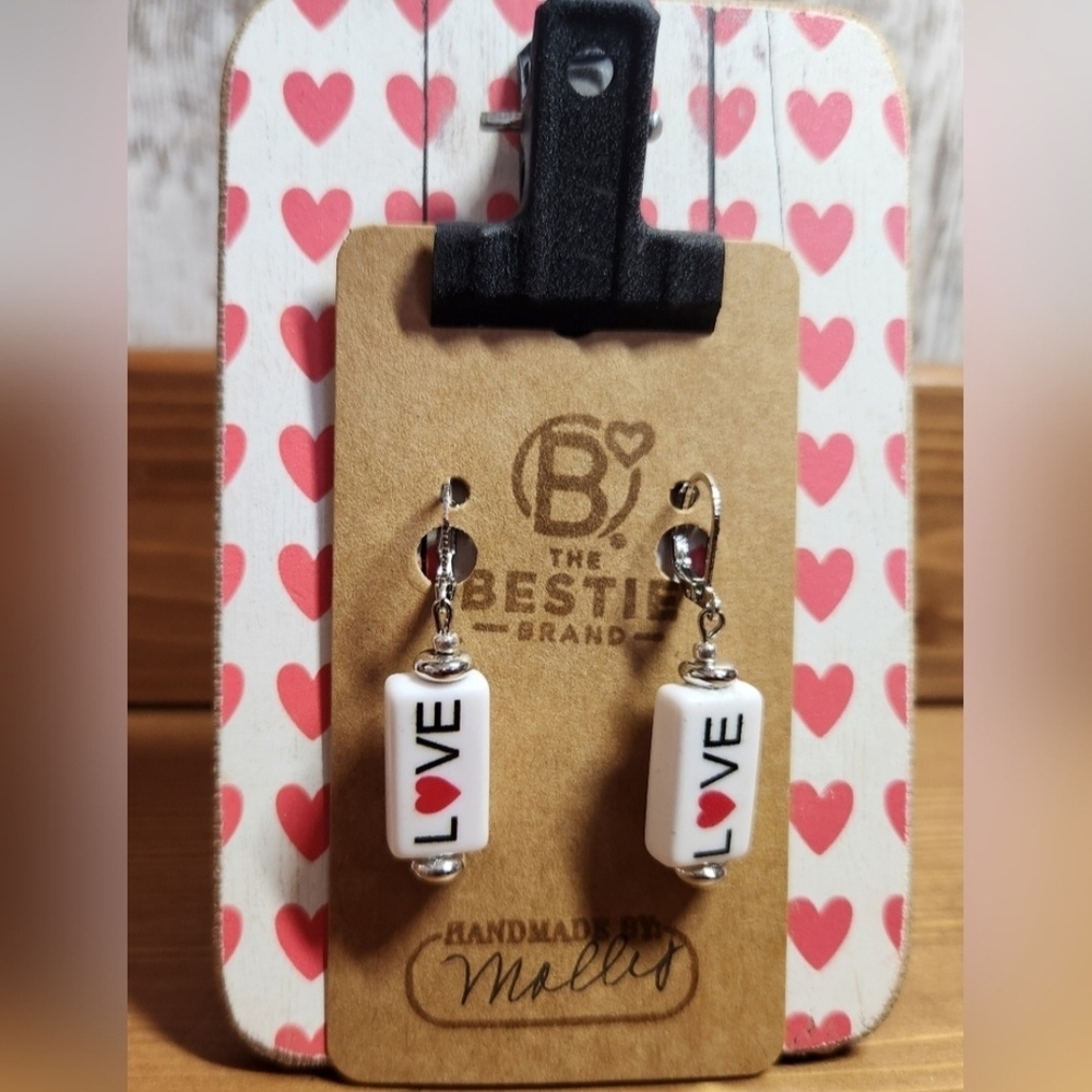 Love Earrings - White and Red Heart Dangle